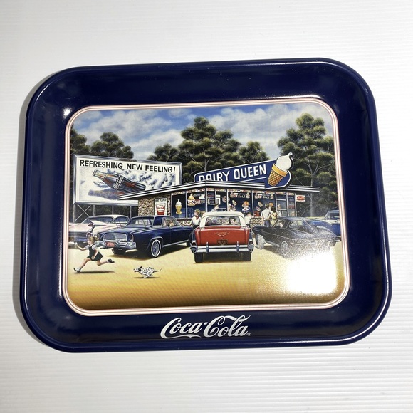 Coca Cola Vintage Dairy Queen Tin Serving Tray Vintage Enamel Barware Blue Red - Picture 6 of 15